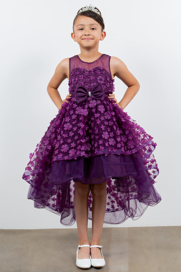Girls Illusion Princess Top 3D Flower High Low Skirt Flower Girl Dress 2-12